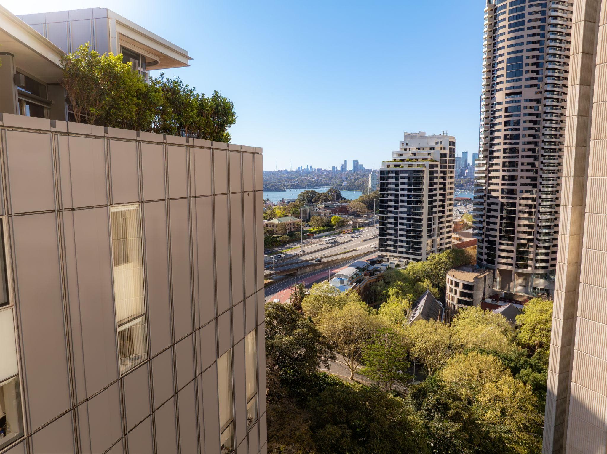 Sydney CBD context view showing Portico Apartments reclad in ALPOLIC™ NC/A1